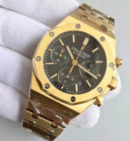 Replica Audemars Piguet Royal Oak Chronograph 26320 YG Black Dial YG Bracelet A7750 - Image 2