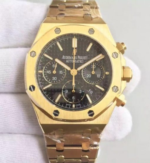 Replica Audemars Piguet Royal Oak Chronograph 26320 YG Black Dial YG Bracelet A7750