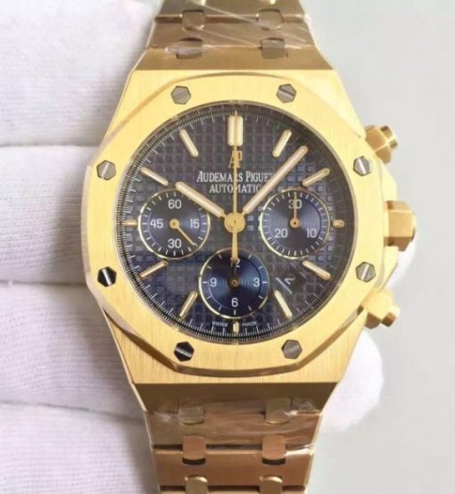 Replica Audemars Piguet Royal Oak Chronograph 26320 YG Blue Dial YG Bracelet A7750