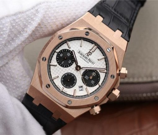 Replica Audemars Piguet Royal Oak Chronograph 26331 RG White Dial Leather Strap A7750 - Image 2