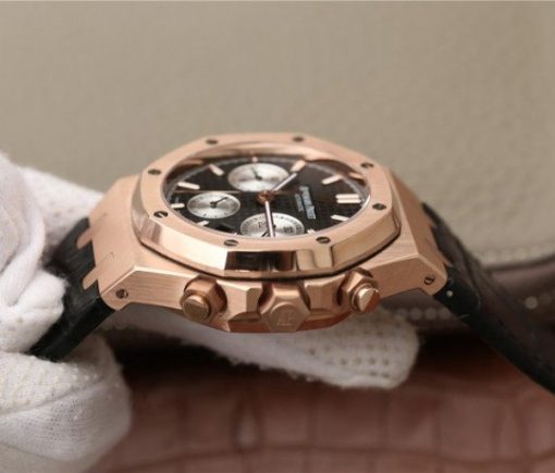 Replica Audemars Piguet Royal Oak Chronograph 26331 RG Black Dial Leather Strap A7750 - Image 3
