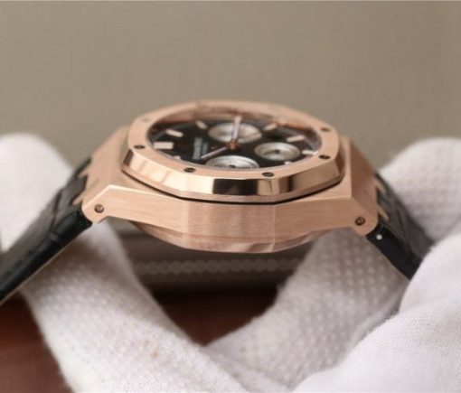 Replica Audemars Piguet Royal Oak Chronograph 26331 RG Black Dial Leather Strap A7750 - Image 4