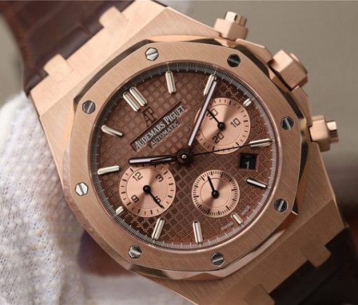 Replica Audemars Piguet Royal OAK Royal Oak Chronograph 26331 RG Brown Dial Leather Strap A7750 - Image 2