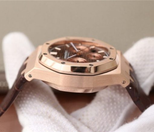 Replica Audemars Piguet Royal OAK Royal Oak Chronograph 26331 RG Brown Dial Leather Strap A7750 - Image 4