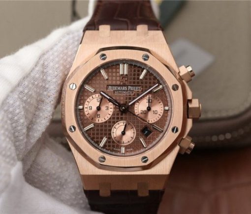 Replica Audemars Piguet Royal OAK Royal Oak Chronograph 26331 RG Brown Dial Leather Strap A7750