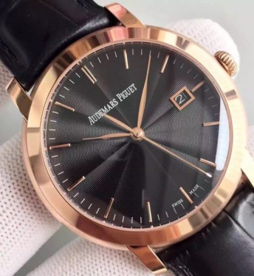 Replica Audemars Piguet Jules Audemars 15170 RG Black Dial Leather Strap A3120 - Image 2