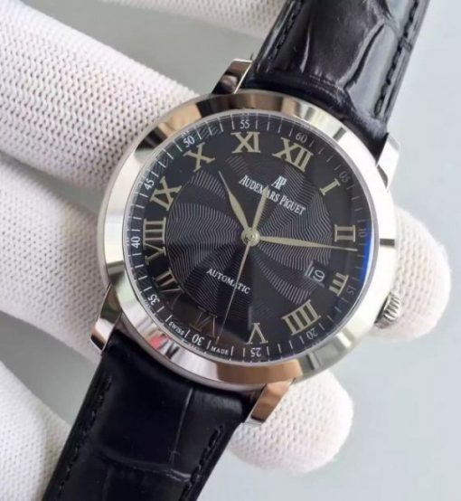 Replica Audemars Piguet Jules Audemars 15170 Roman numerals SS Black Dial Leather Strap A3120 - Image 2