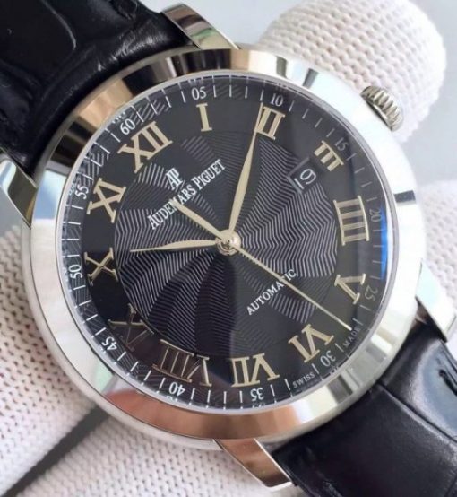 Replica Audemars Piguet Jules Audemars 15170 Roman numerals SS Black Dial Leather Strap A3120 - Image 3