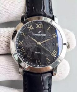 Replica Audemars Piguet Jules Audemars 15170 Roman numerals SS Black Dial Leather Strap A3120