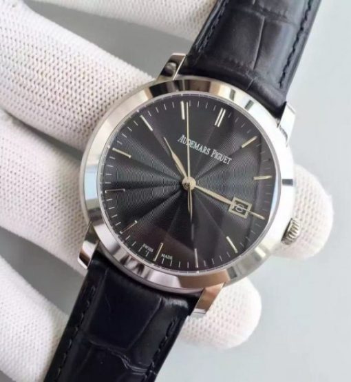 Replica Audemars Piguet Jules Audemars 15170 SS Black Dial Leather Strap A3120 - Image 2