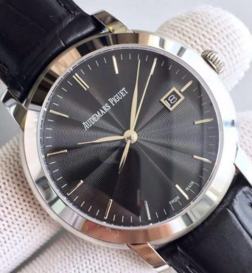 Replica Audemars Piguet Jules Audemars 15170 SS Black Dial Leather Strap A3120 - Image 3