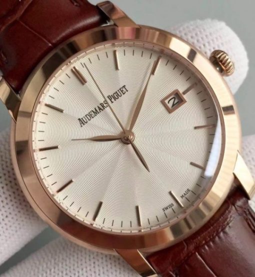 Replica Audemars Piguet Jules Audemars 15170 RG White Dial Leather Strap A3120 - Image 2