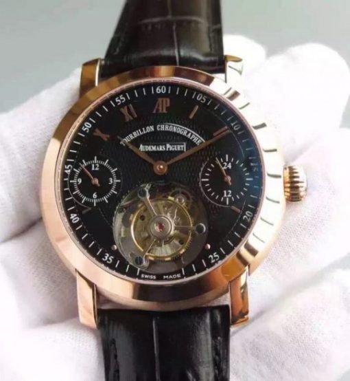 Replica Audemars Piguet Jules Audemars Tourbillon RG Black Dial