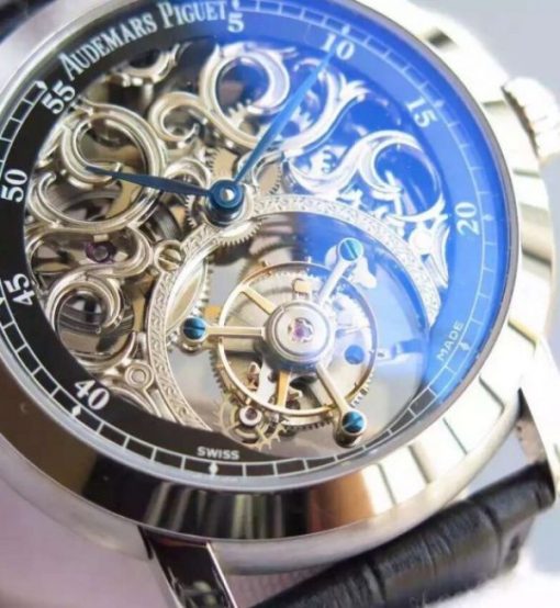 Replica Audemars Piguet Jules Audemars Skeleton Tourbillon SS Black Dial Leather Strap - Image 4