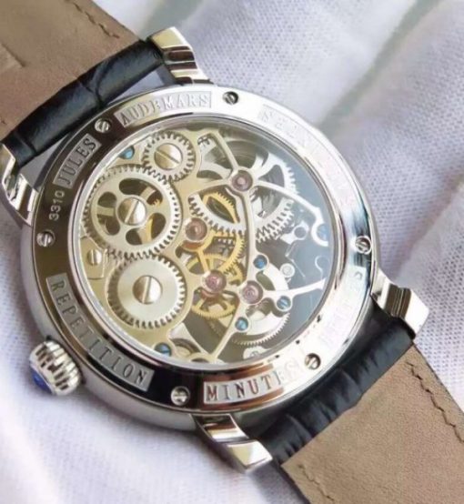 Replica Audemars Piguet Jules Audemars Skeleton Tourbillon SS Black Dial Leather Strap - Image 7