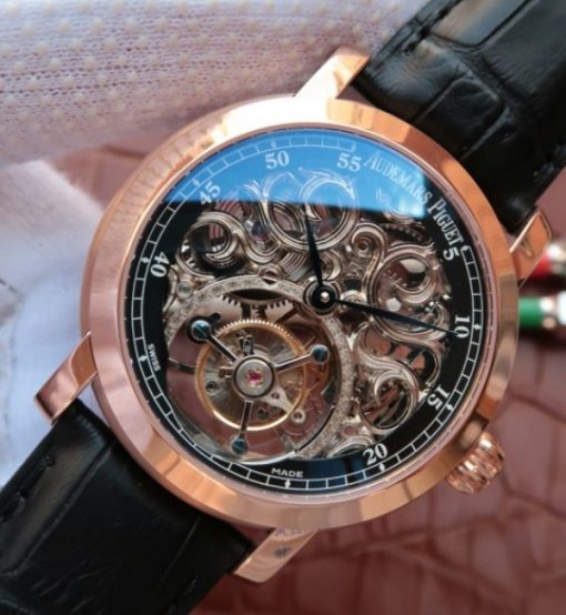 Replica Audemars Piguet Jules Audemars Skeleton Tourbillon RG Dial Leather Strap - Image 2
