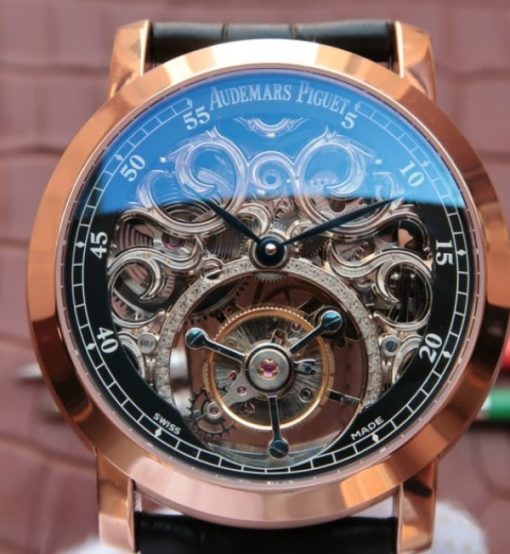 Replica Audemars Piguet Jules Audemars Skeleton Tourbillon RG Dial Leather Strap - Image 3