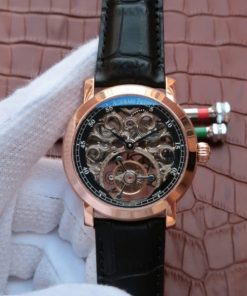 Replica Audemars Piguet Jules Audemars Skeleton Tourbillon RG Dial Leather Strap