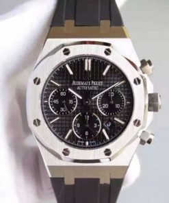 Replica Audemars Piguet Royal Oak Chronograph SS Black Dial Rubber Strap A7750