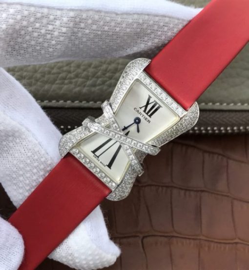 Replica Cartier High Jewelry Watches WJ306014 White Dial Red Fabric Strap - Image 2