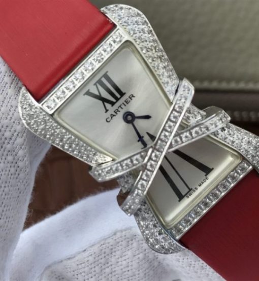 Replica Cartier High Jewelry Watches WJ306014 White Dial Red Fabric Strap - Image 3