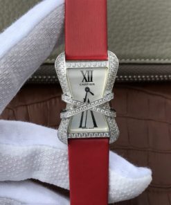 Replica Cartier High Jewelry Watches WJ306014 White Dial Red Fabric Strap