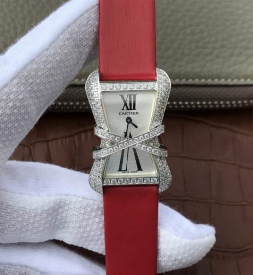 Replica Cartier High Jewelry Watches WJ306014 White Dial Red Fabric Strap