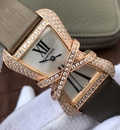 Replica Cartier High Jewelry Watches RG WJ306014 White Dial Brown Fabric Strap - Image 3