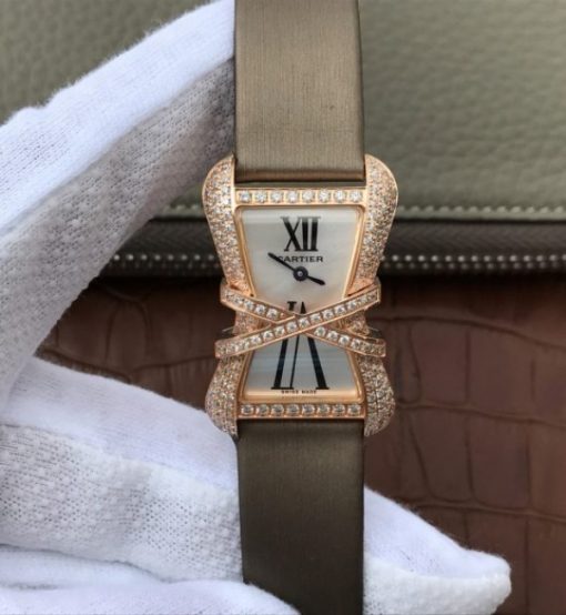 Replica Cartier High Jewelry Watches RG WJ306014 White Dial Brown Fabric Strap