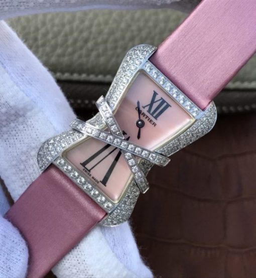 Replica Cartier High Jewelry Watches WJ306014 Pink Dial Pink Fabric Strap - Image 2