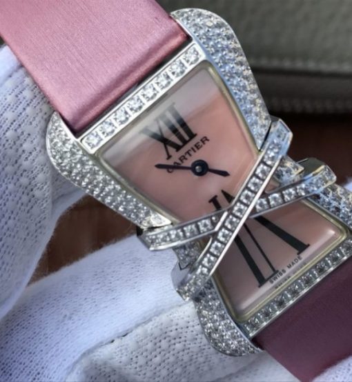 Replica Cartier High Jewelry Watches WJ306014 Pink Dial Pink Fabric Strap - Image 3
