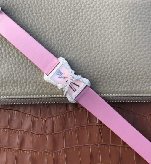 Replica Cartier High Jewelry Watches WJ306014 Pink Dial Pink Fabric Strap - Image 6
