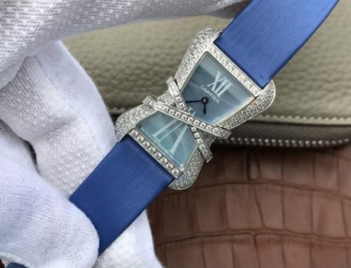 Replica Cartier High Jewelry Watches WJ306014 Blue Dial Blue Fabric Strap - Image 2