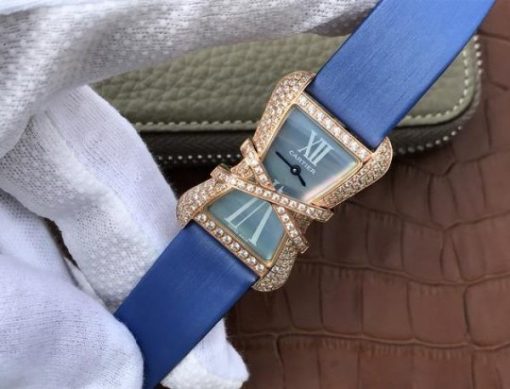 Replica Cartier High Jewelry Watches RG WJ306014 Blue Dial Blue Fabric Strap - Image 2