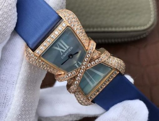 Replica Cartier High Jewelry Watches RG WJ306014 Blue Dial Blue Fabric Strap - Image 3
