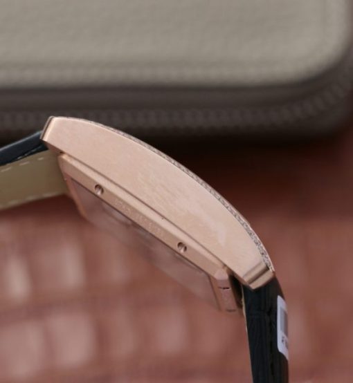 Replica Cartier Tank MC RG Gray Textured Dial Diamonds Bezel Leather Strap - Image 5