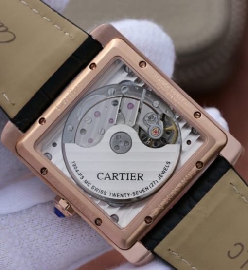 Replica Cartier Tank MC RG Gray Textured Dial Diamonds Bezel Leather Strap - Image 6