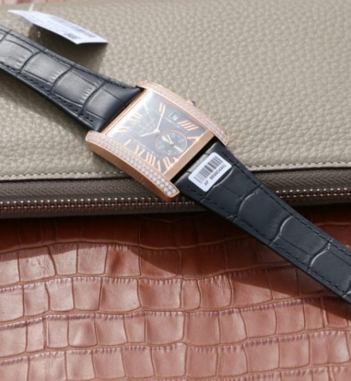 Replica Cartier Tank MC RG Gray Textured Dial Diamonds Bezel Leather Strap - Image 8