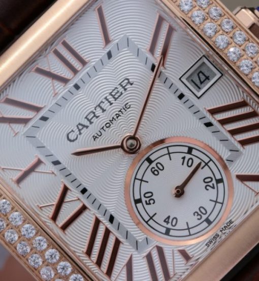 Replica Cartier Tank MC RG White Dial RG Mark Diamonds Bezel Leather Strap - Image 2