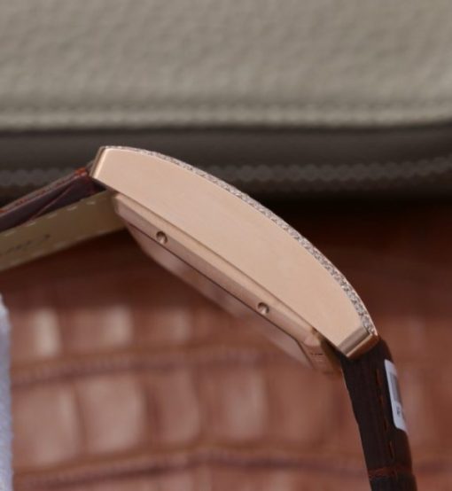 Replica Cartier Tank MC RG White Dial RG Mark Diamonds Bezel Leather Strap - Image 5