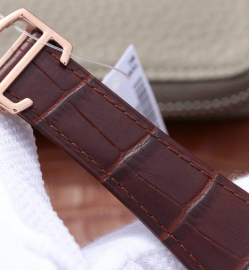 Replica Cartier Tank MC RG White Dial RG Mark Diamonds Bezel Leather Strap - Image 7