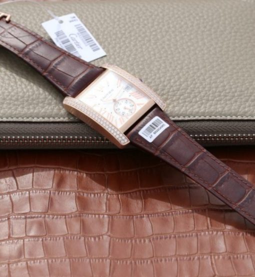 Replica Cartier Tank MC RG White Dial RG Mark Diamonds Bezel Leather Strap - Image 8