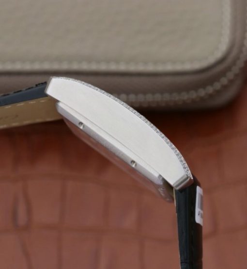 Replica Cartier Tank MC SS Black Dial Diamonds Bezel Leather Strap - Image 5