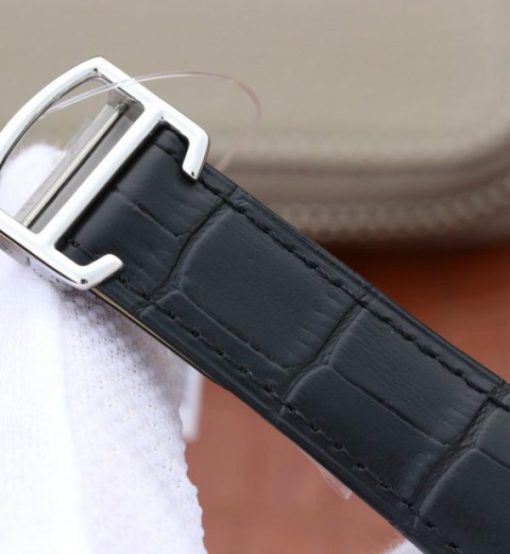 Replica Cartier Tank MC SS Black Dial Diamonds Bezel Leather Strap - Image 7