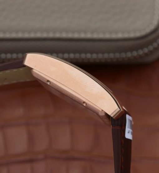 Replica Cartier Tank MC RG Gray Textured Dial Brown leather strap - Image 5