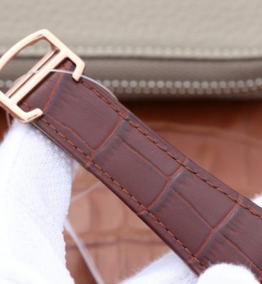 Replica Cartier Tank MC RG Gray Textured Dial Brown leather strap - Image 7