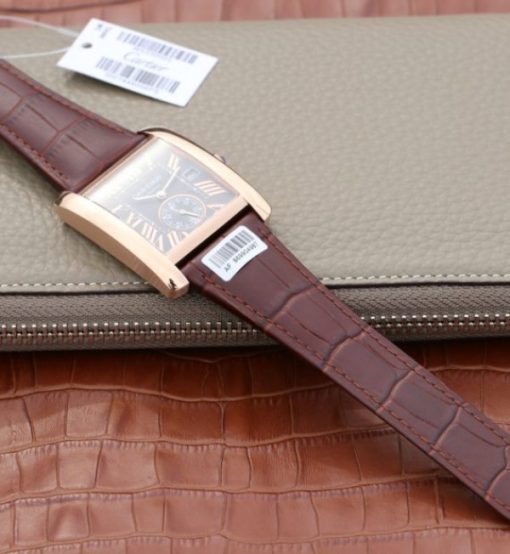 Replica Cartier Tank MC RG Gray Textured Dial Brown leather strap - Image 8