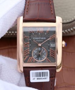 Replica Cartier Tank MC RG Gray Textured Dial Brown leather strap