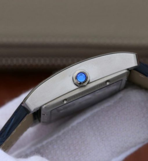 Replica Cartier Tank MC SS Blue Textured Dial Blue Leather Strap - Image 4