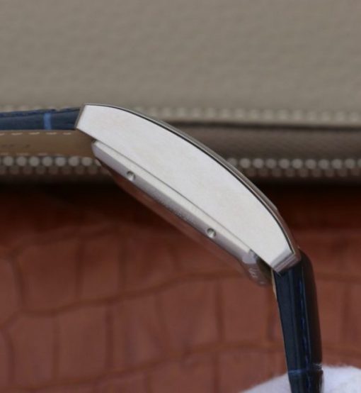 Replica Cartier Tank MC SS Blue Textured Dial Blue Leather Strap - Image 5
